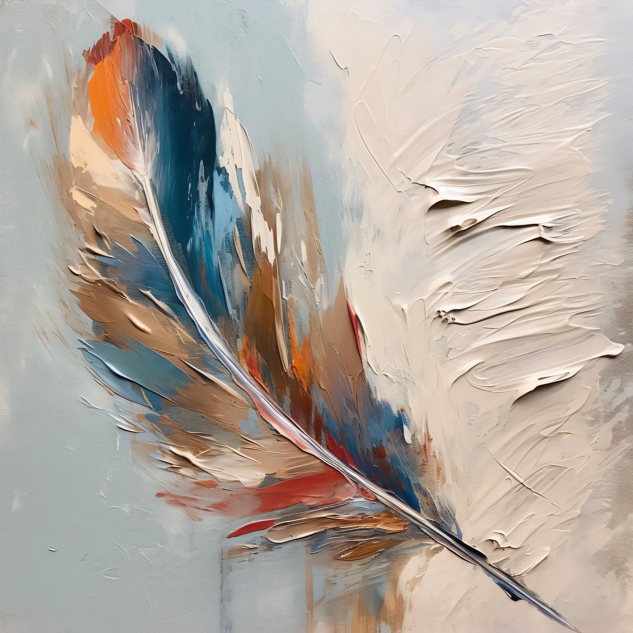 Pittura a olio parziale con texture di piume rosse e blu, stampe su tela personalizzate online da F. Abderrahim