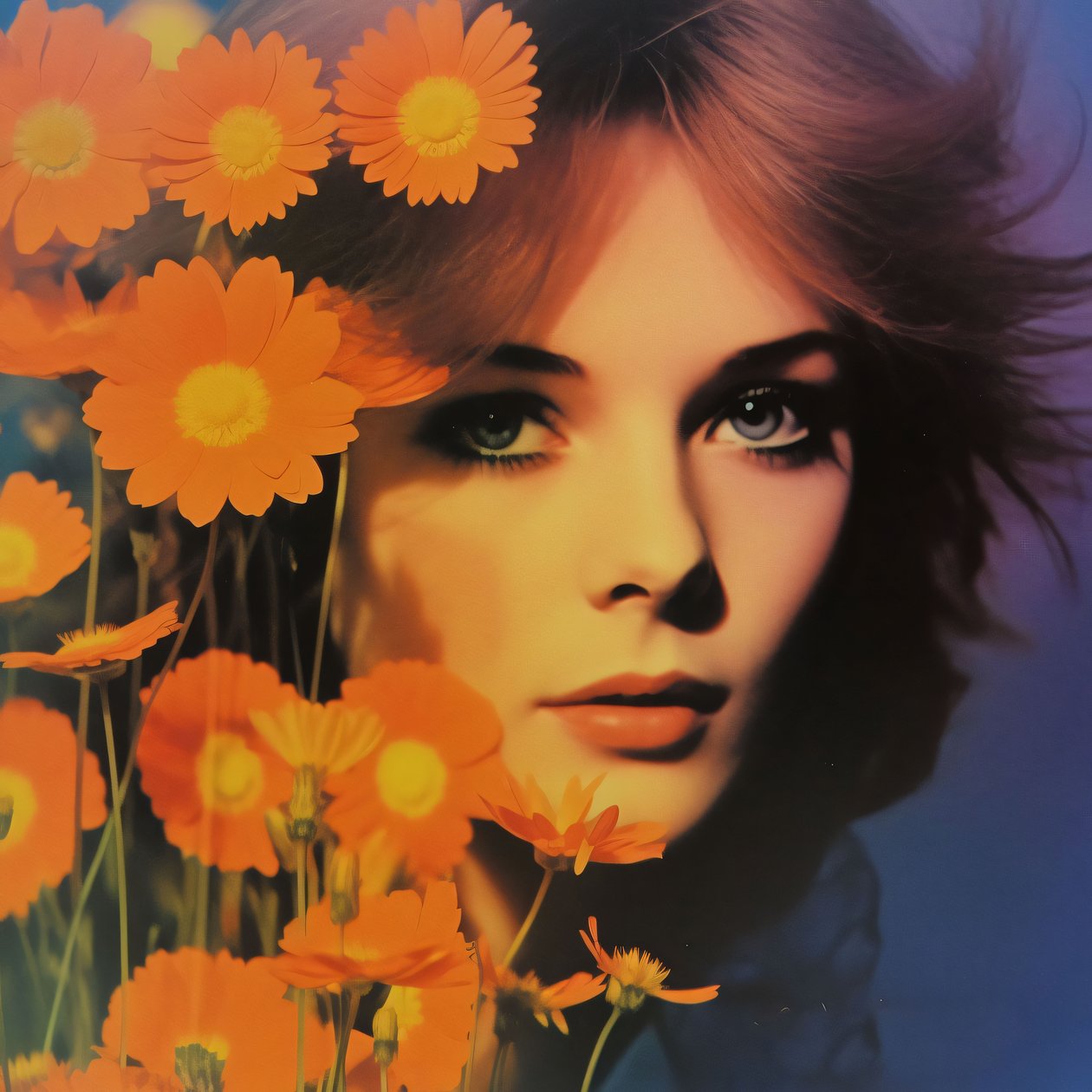 ritratto di donna e fiori d