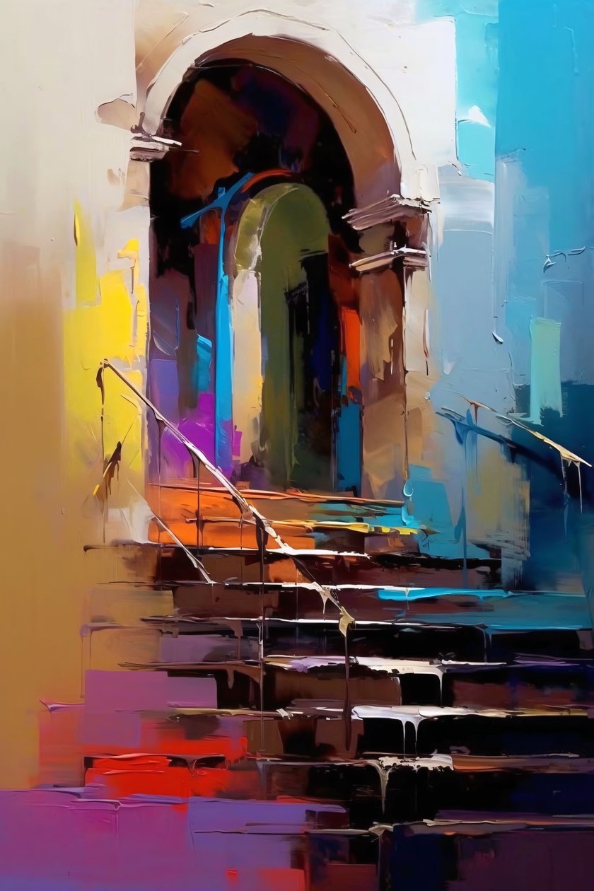 Composizione architettonica astratta, dipinto impressionista, parete Home Decor da F. Abderrahim