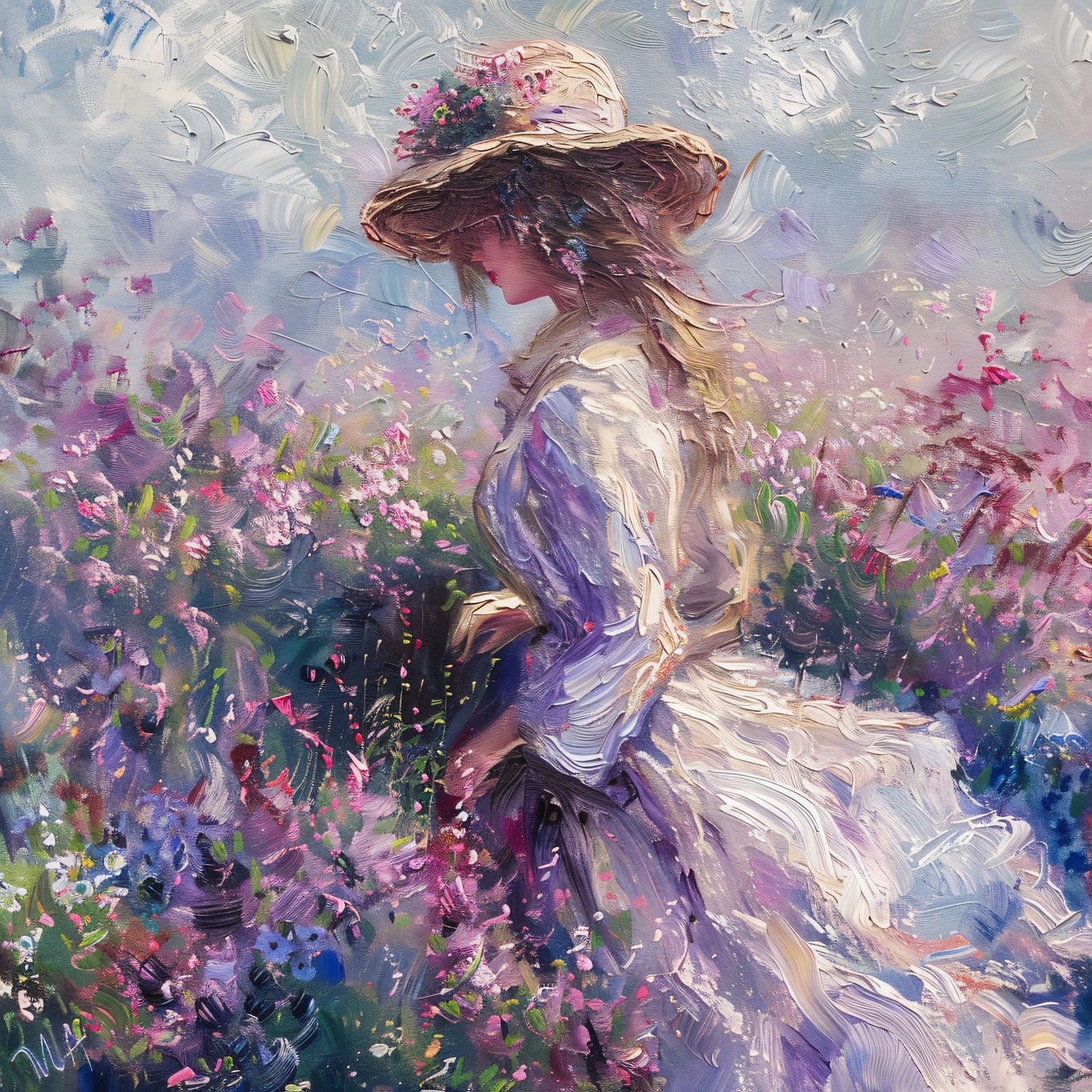 Signora vestita in natura, Profumo di vita, stile Monet, stampe d