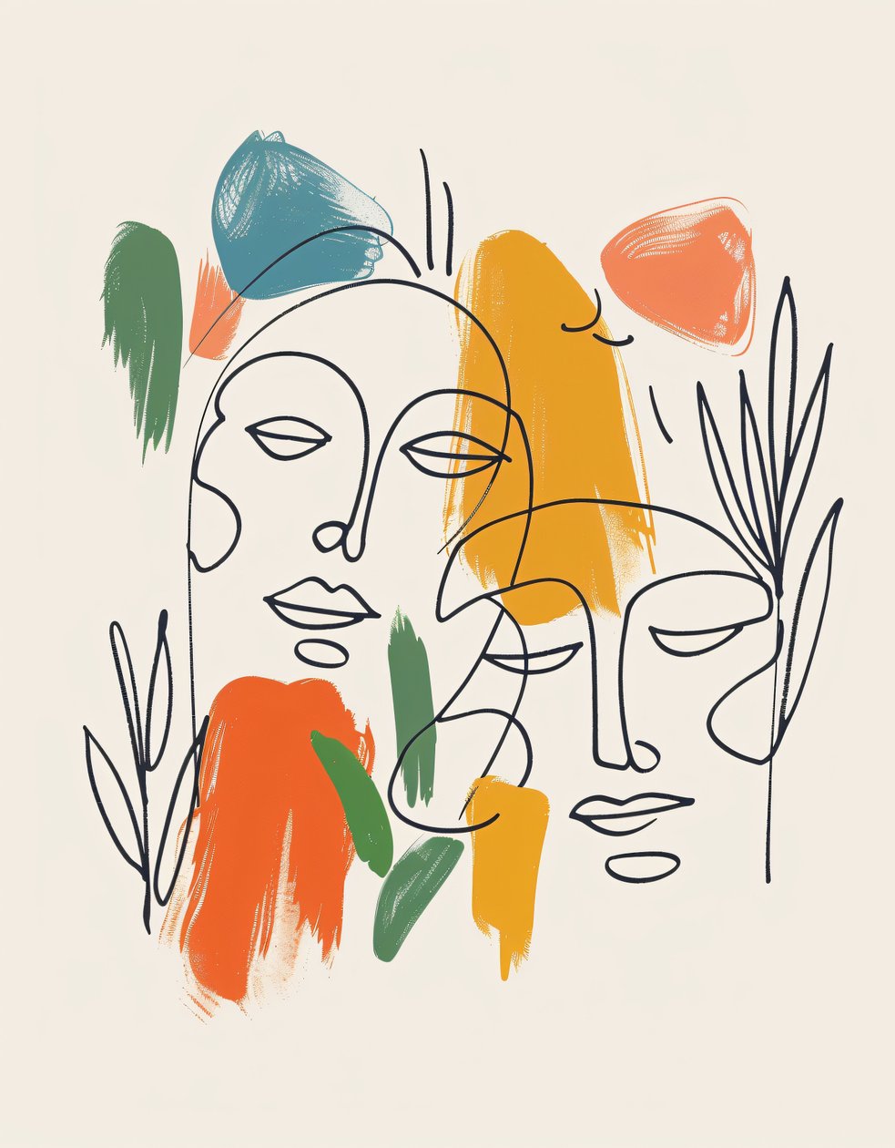 Boho minimalista Windring one Line Sketch, Mid-Century Modern, stampe d