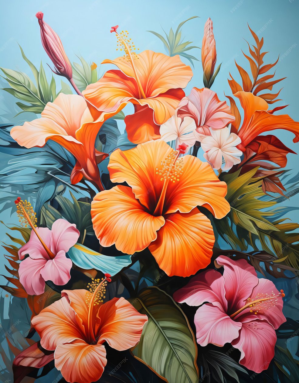 Pittura di un bouquet di fiori arancione e rosa, stampe da parete Home Decor da F. Abderrahim