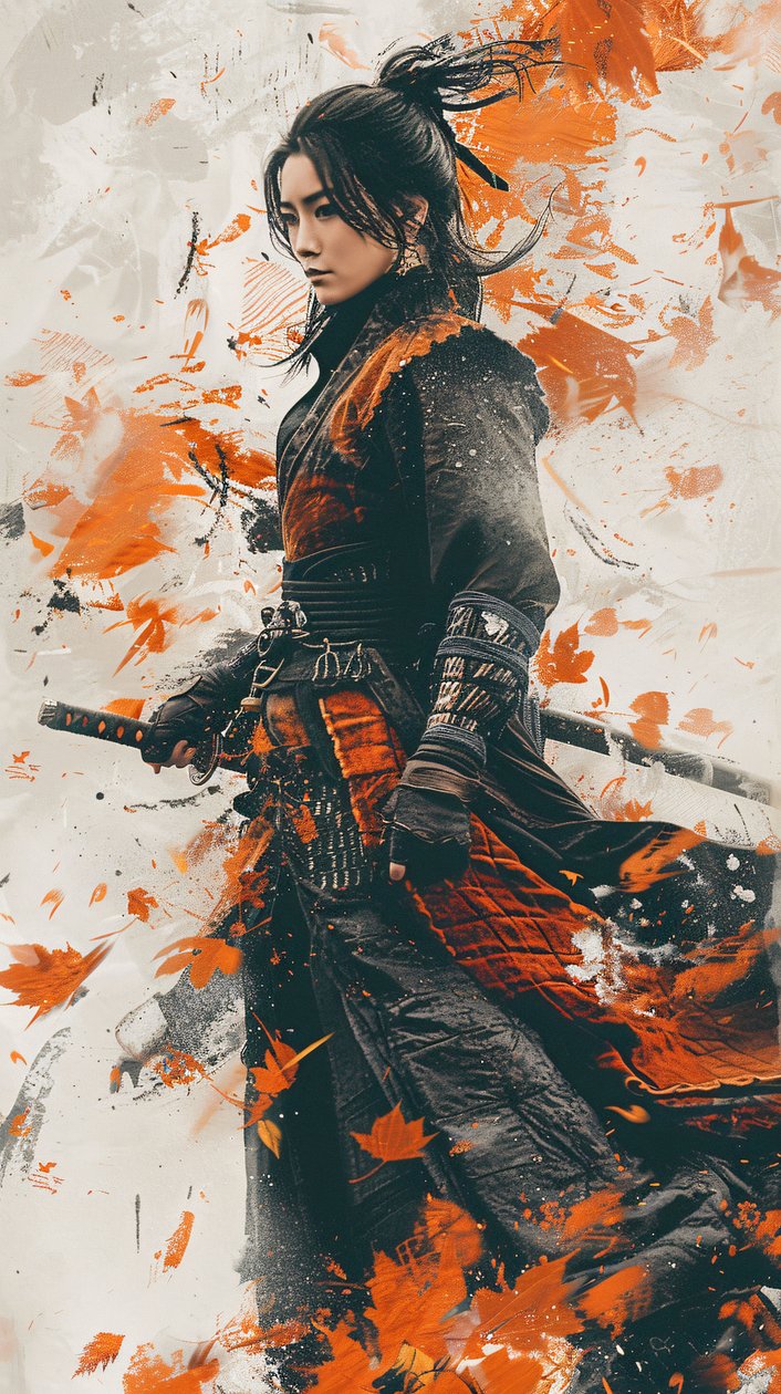 Donna samurai in stile graffiti selvaggi, arti marziali, decorazione murale con cornice in vendita da F. Abderrahim