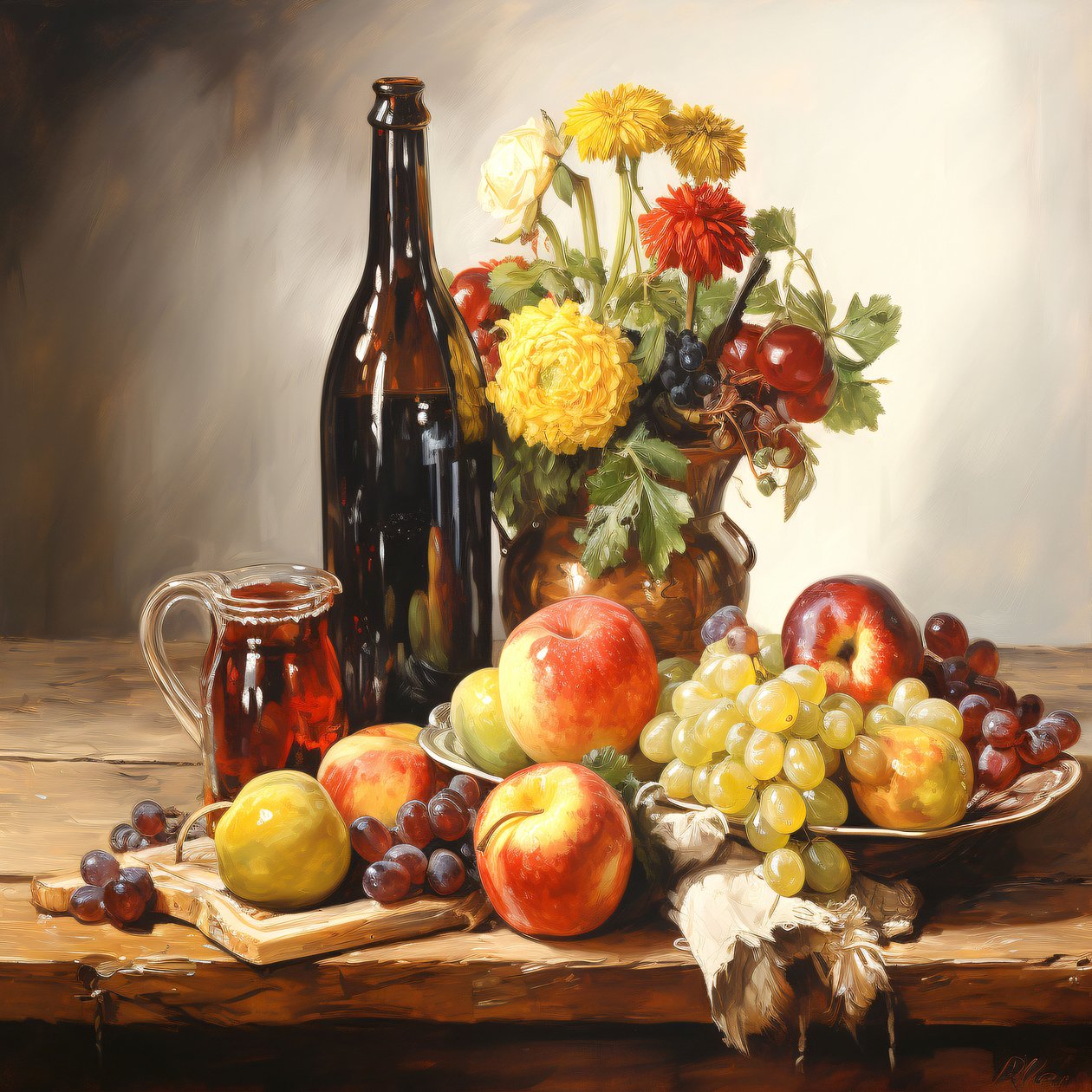 Quadro di natura morta, fiori, frutta e vino, stampe murali Home Decor da F. Abderrahim