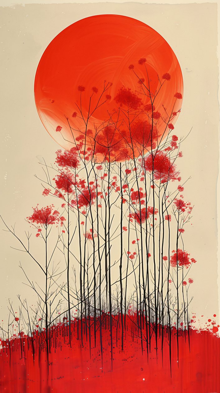 Tramonto su una collina di fiori rossi pittura, verticale muro Decor per la vendita da F. Abderrahim