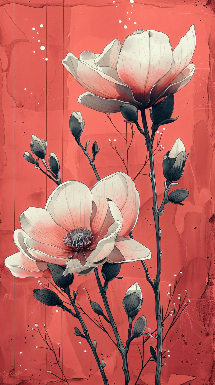 Rose bianche con sfondo rosso, Decorazione murale moderna | Stampa su richiesta da F. Abderrahim