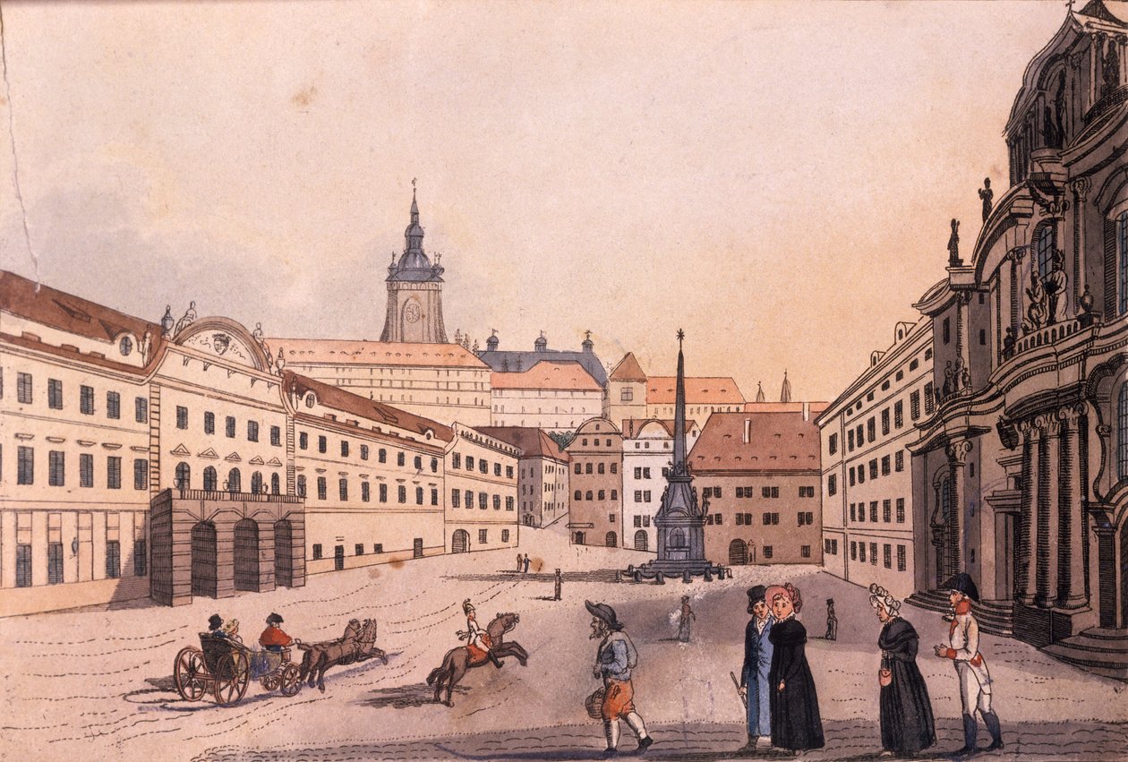 Piazza Malostranské (Piccolo Quartiere) Superiore, Praga, c.1810 da A. and Berka, Johann Gustav