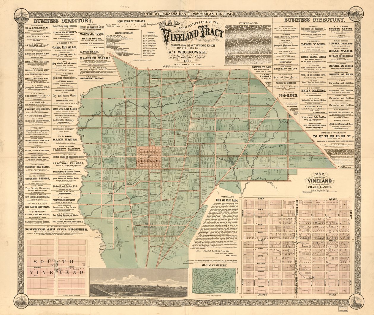 Mostra delle proprietà immobiliari e dei nomi dei proprietari. Copre la città di Vineland e il comune di Landis da A. F. Wrotnowski