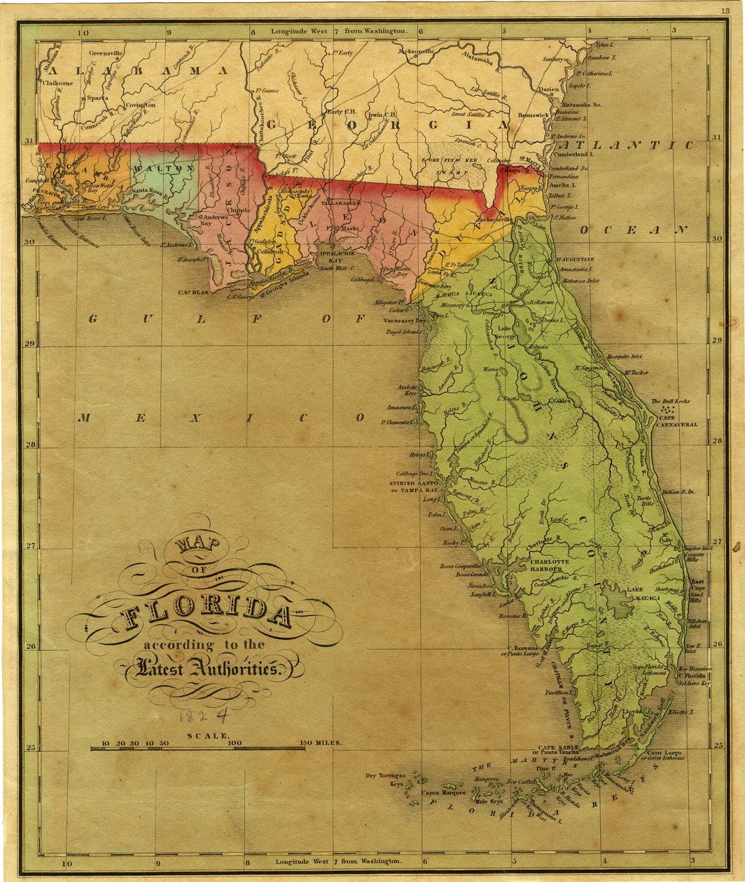 Mappa della Florida, 1826 da A. Finley