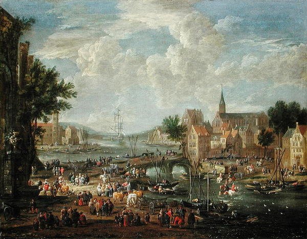 Cittadini sulla riva del fiume da A.F. and Bouts, P. Boudewyns