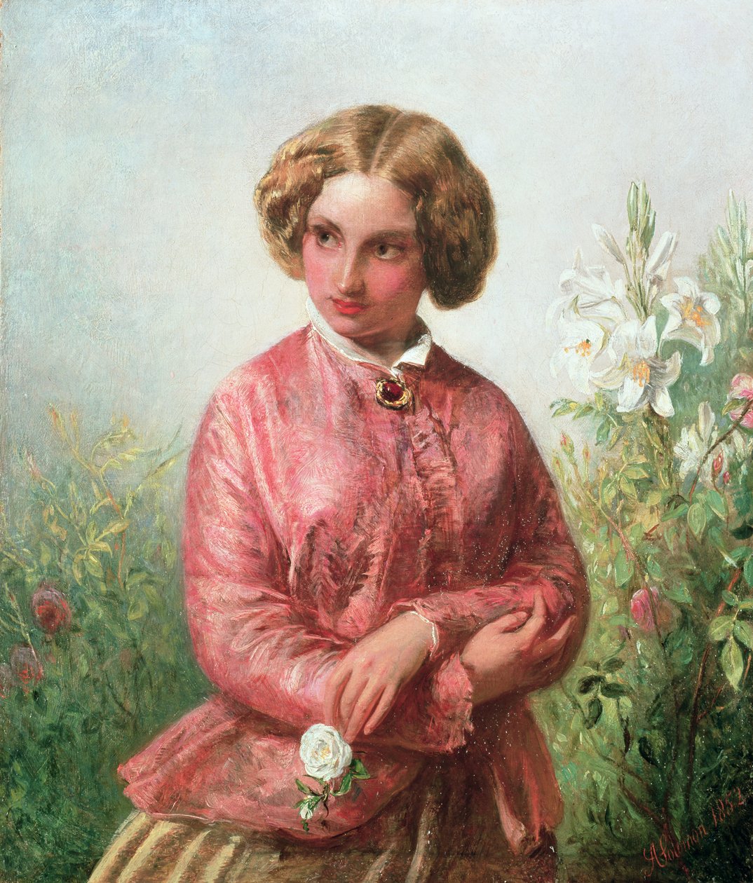 Ritratto di una giovane ragazza con una rosa da Abraham Solomon
