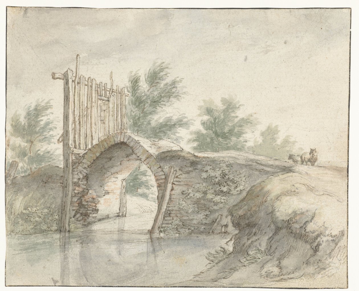 Ponte di pietra con una recinzione di legno da Abraham Bloemaert