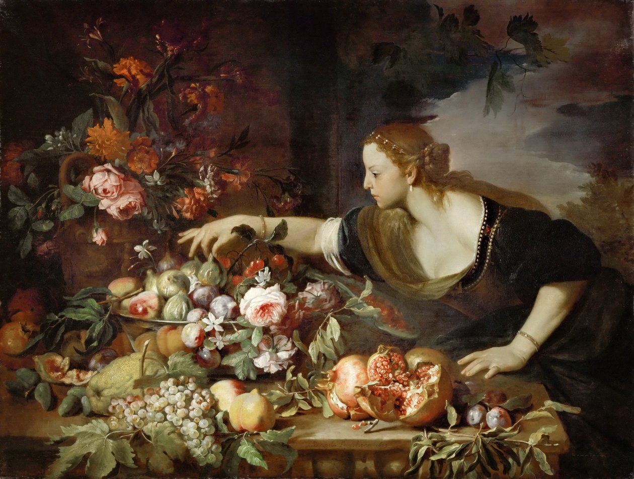 Donna che prende frutta da Abraham Brueghel