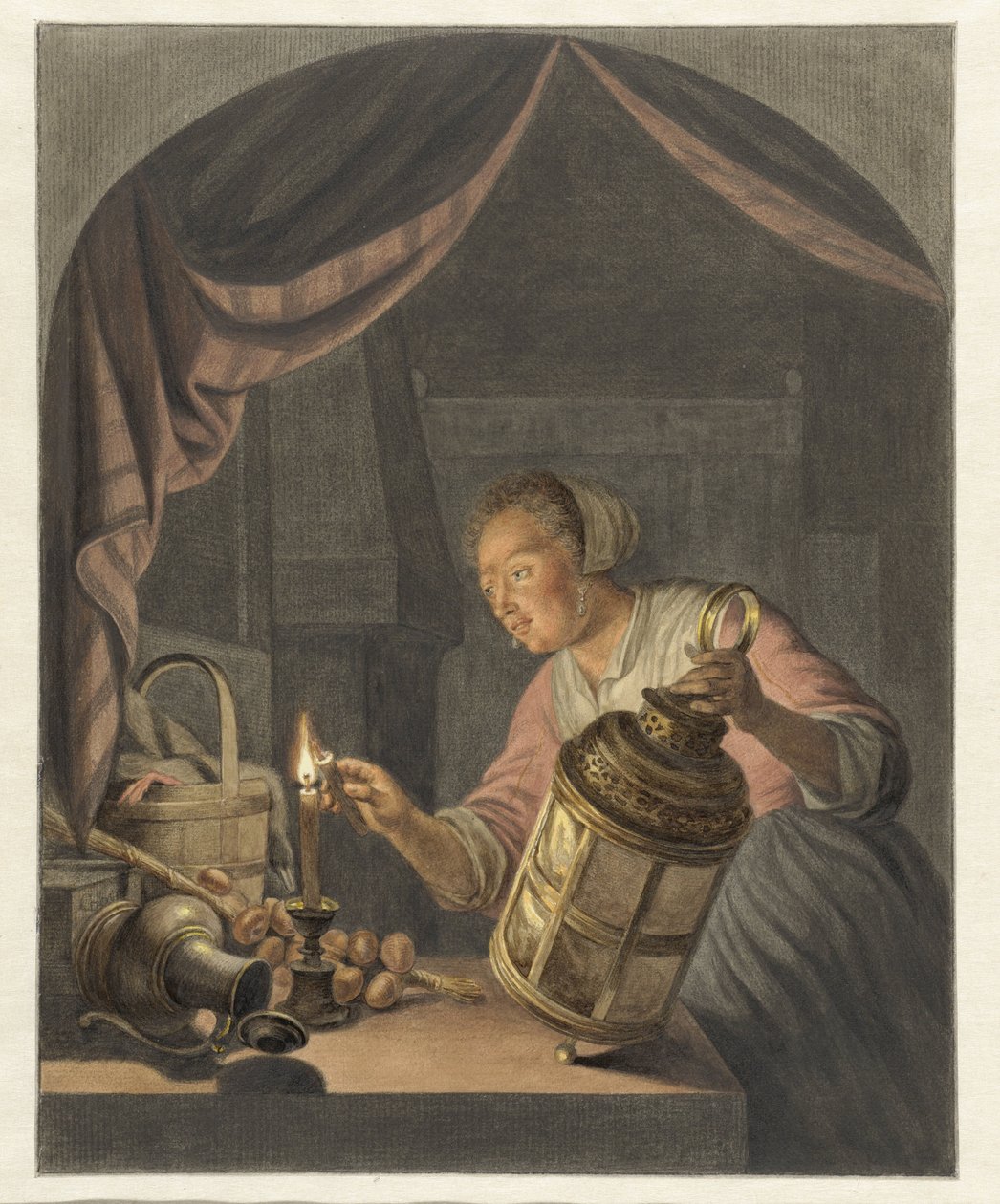 Ragazza che accende una lanterna da Abraham Delfos