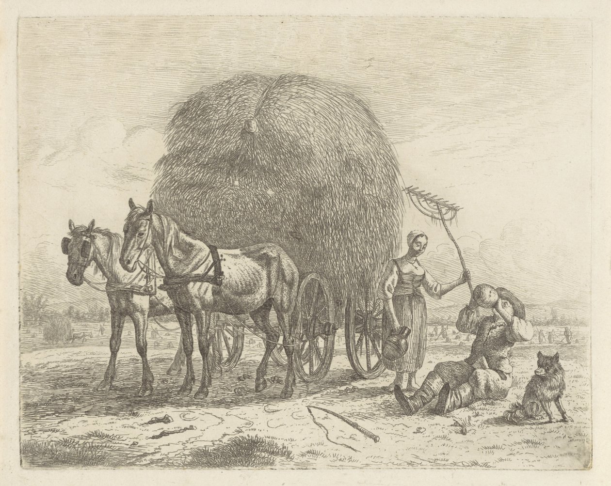 Contadino che beve presso un carro di fieno da Abraham Hendrik Winter