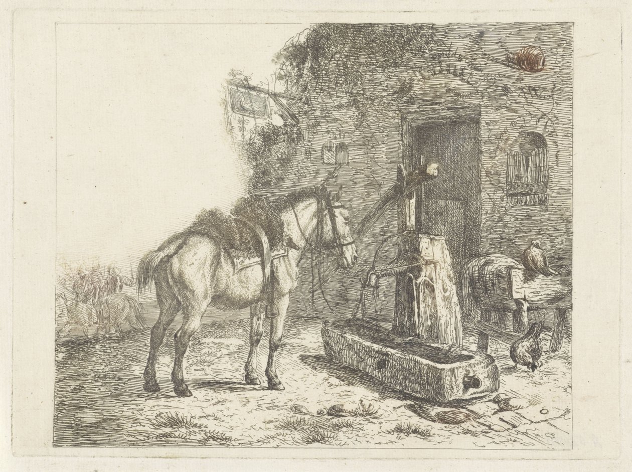Cavallo davanti a una locanda da Abraham Hendrik Winter