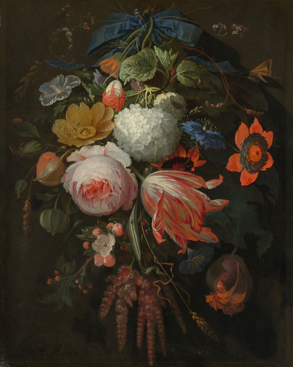 Un bouquet di fiori appeso da Abraham Mignon