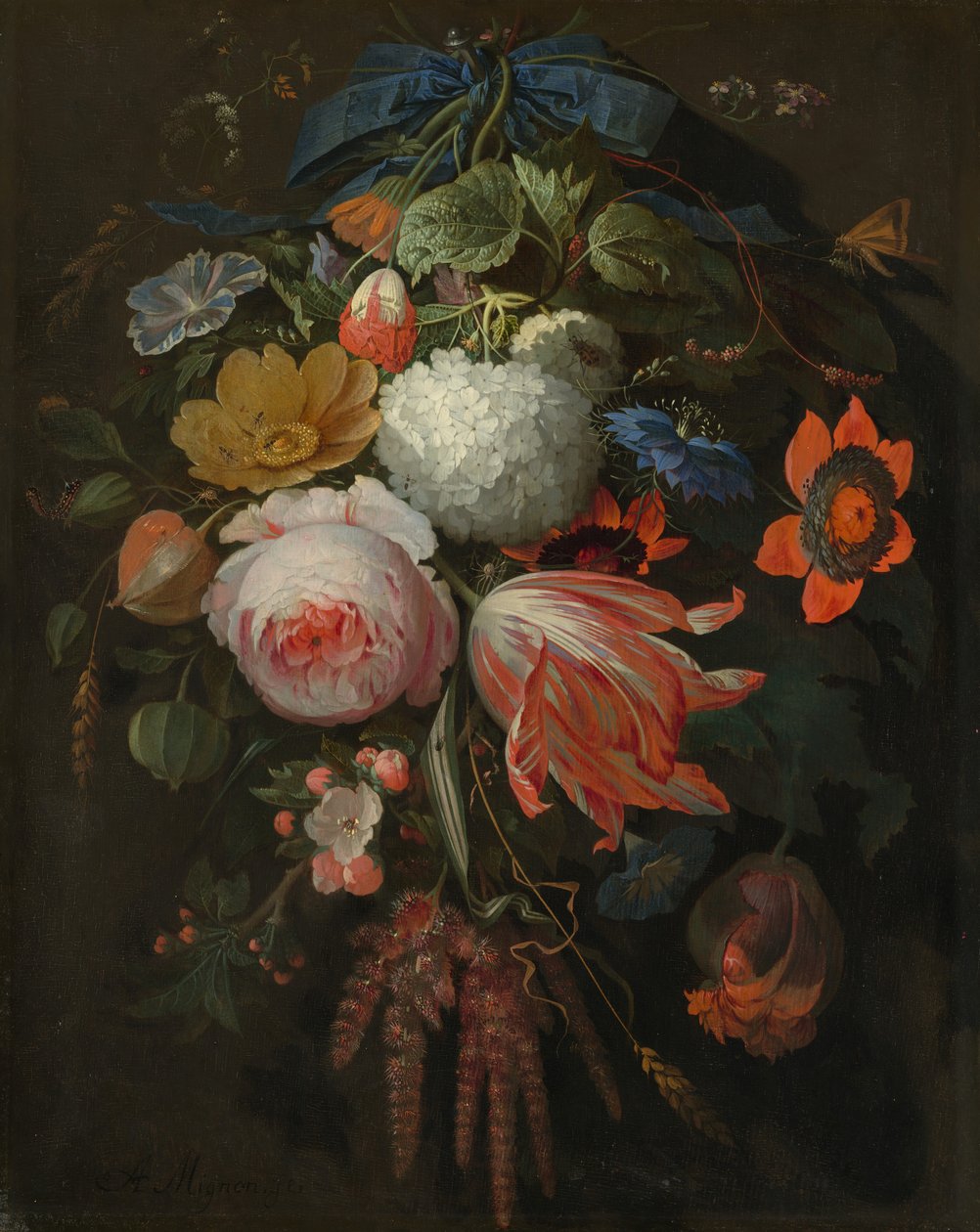 Un mazzo di fiori appeso, probabilmente 1665-1670 da Abraham Mignon