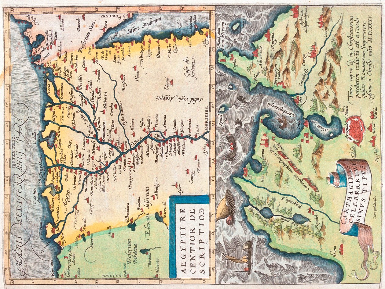 Egitto nord-orientale, Tunisi, Egitto, Tunisia da Abraham Ortelius