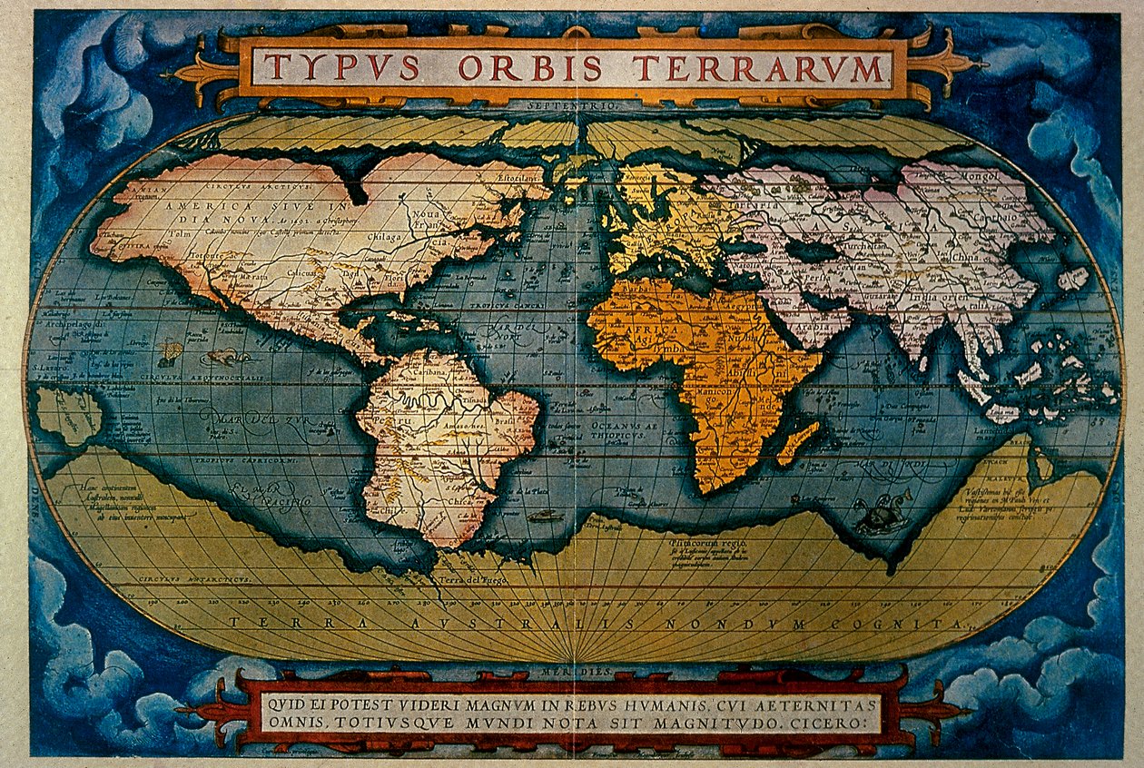 Il planisfero, cartografia di Anversa, 1571 da Abraham Ortelius