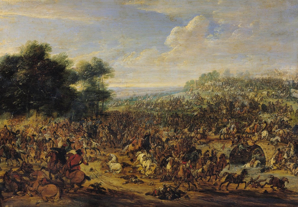 Battaglia vicino a un ponte da Adam Frans van der Meulen