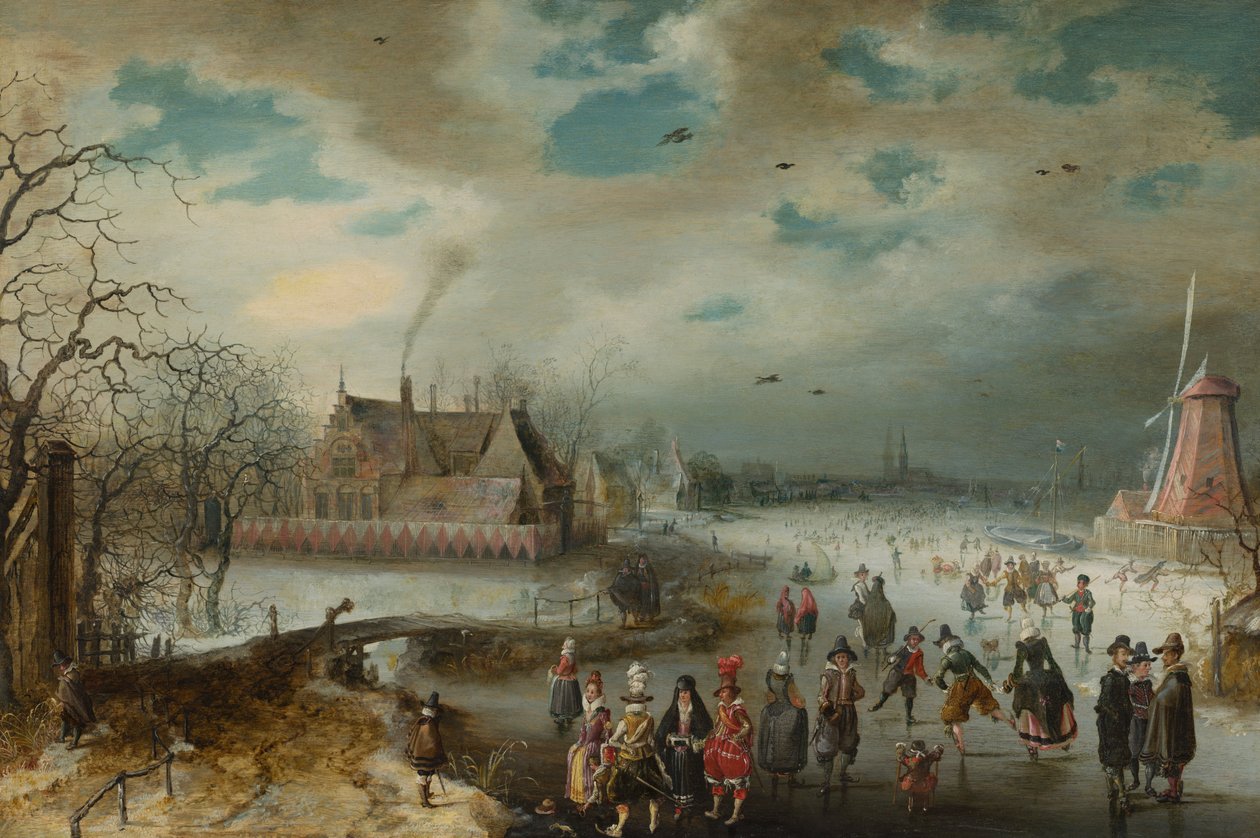 Pattinaggio sul fiume Amstel ghiacciato da Adam van Breen