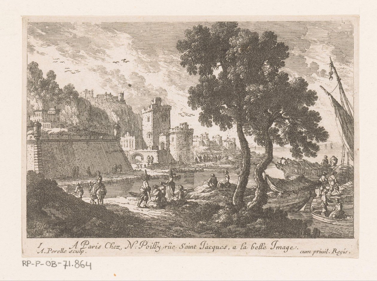 Veduta del porto con due alberi da Adam Perelle