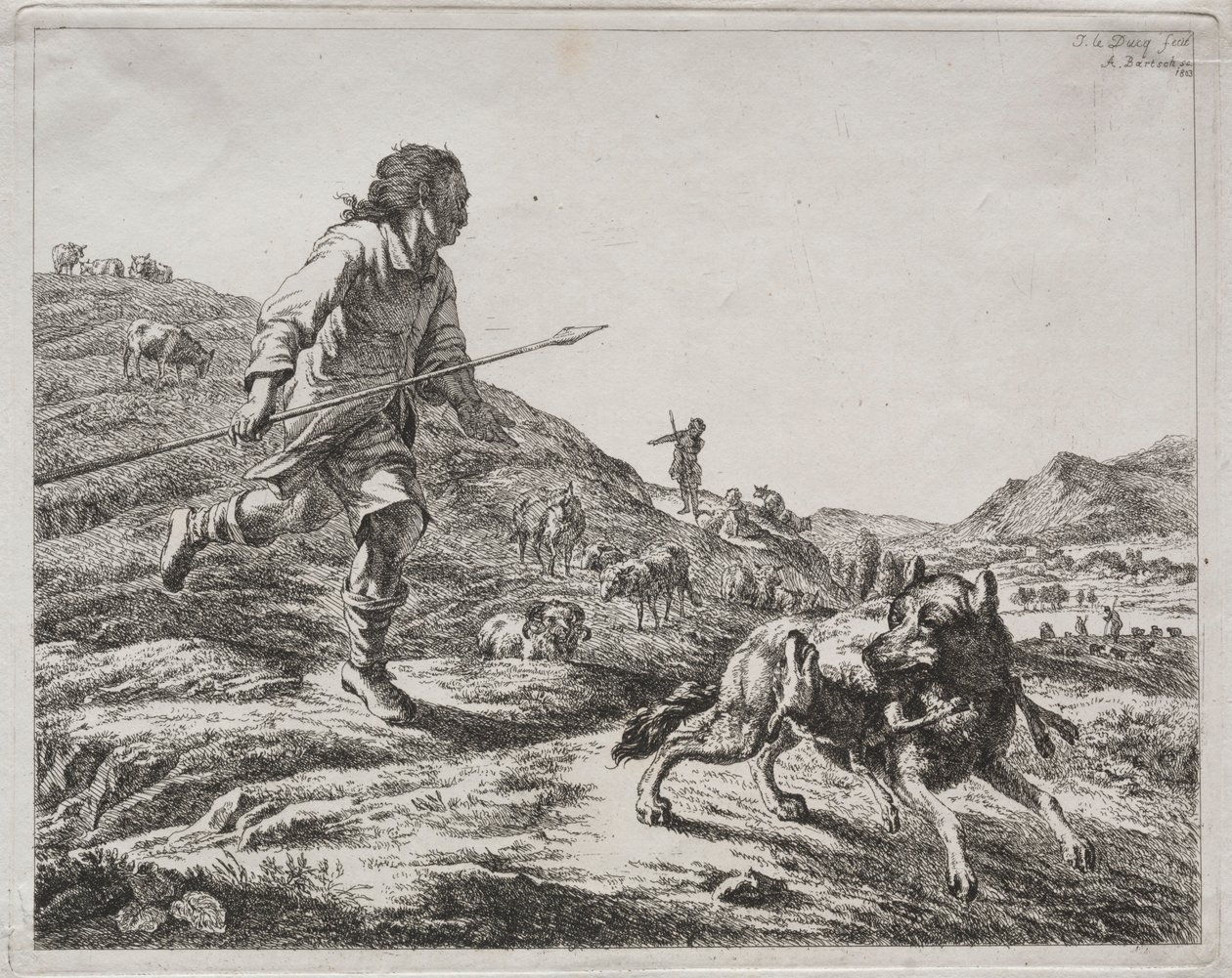 Pastore che insegue un lupo, 1803 da Adam von Bartsch