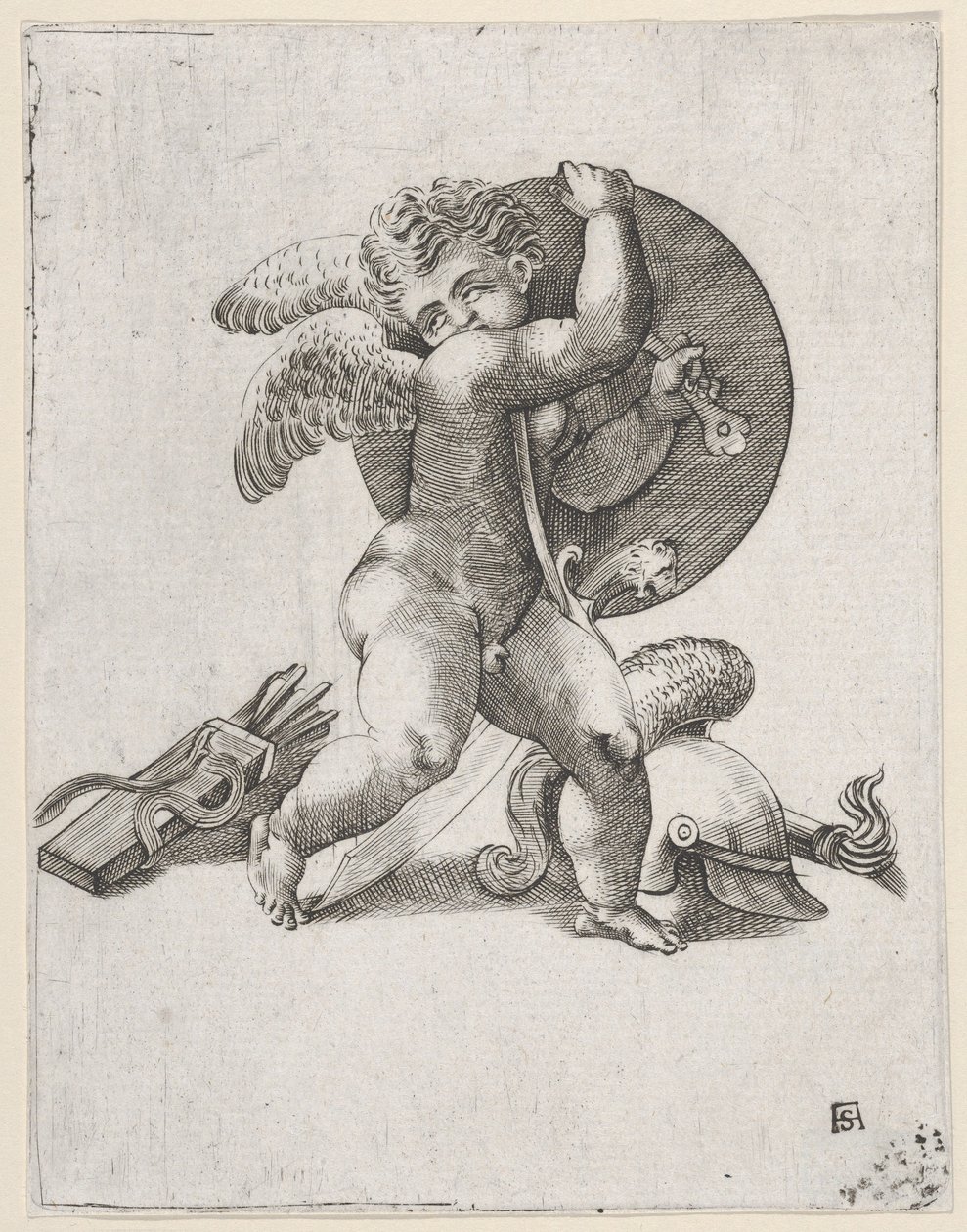 Cupido con le armi di Marte, c. 1547-62 da Adamo Scultori
