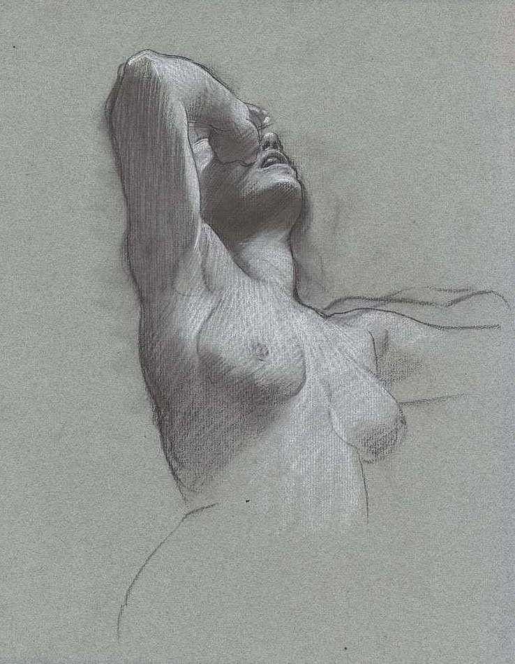 Donna nuda, mezzo busto, con la mano sugli occhi da Adolf Hiremy Hirschl