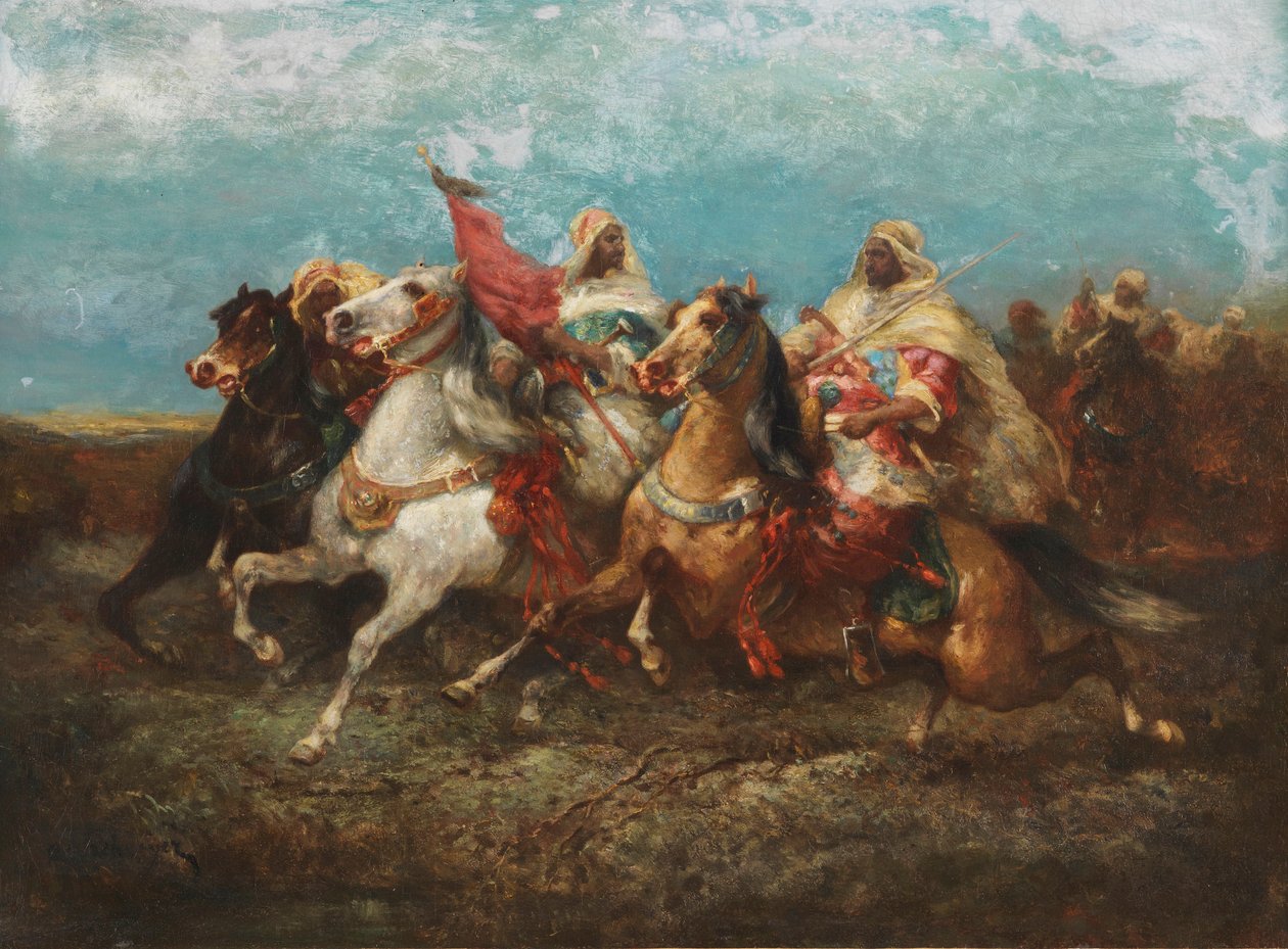 Tre Arabi a Cavallo verso Sinistra con Seguito da Adolf Schreyer