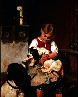 Ragazza giovane con cucciolo da Adolf Eberle