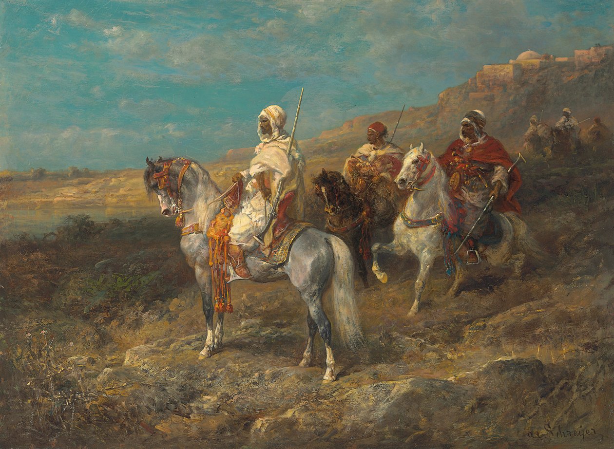 Arabo su un cavallo bianco da Adolf Schreyer