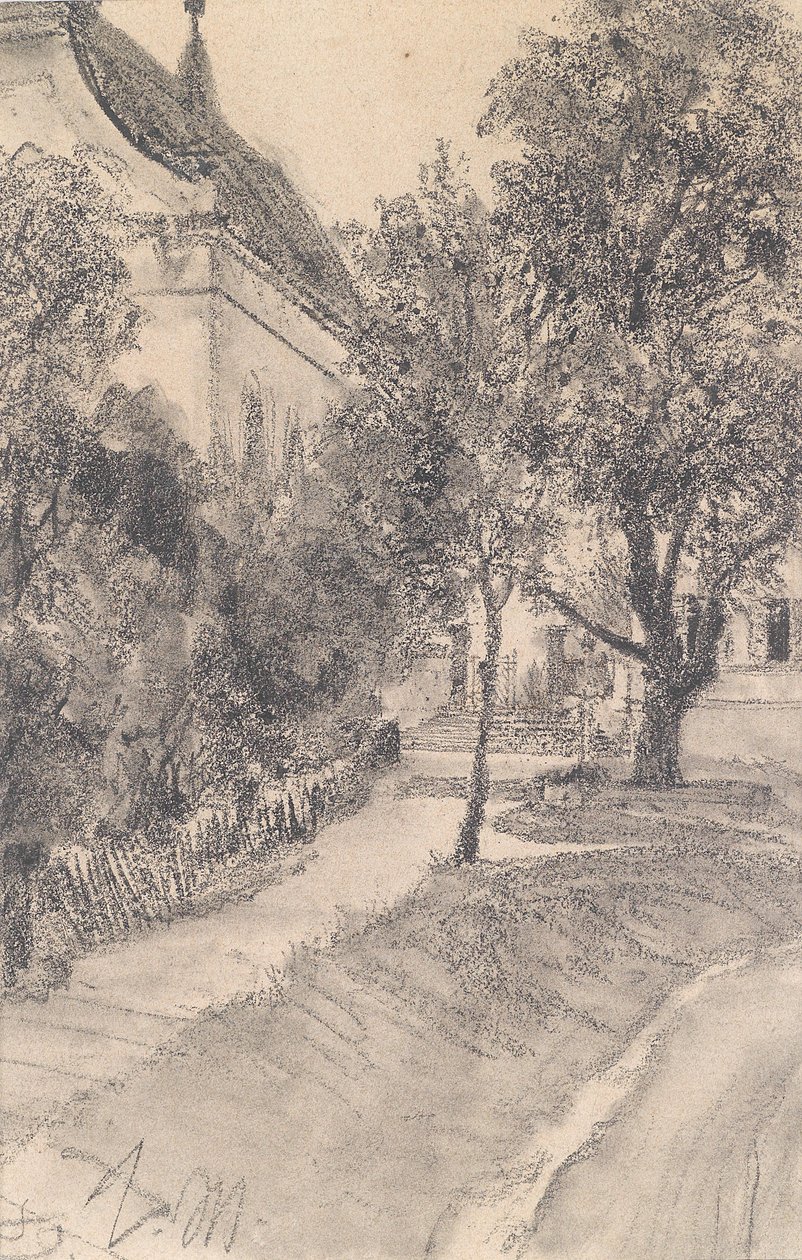 Sentiero verso una casa lungo un ruscello da Adolph Menzel