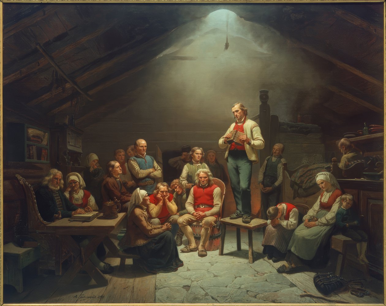 La devozione degli Haugiani da Adolph Tidemand