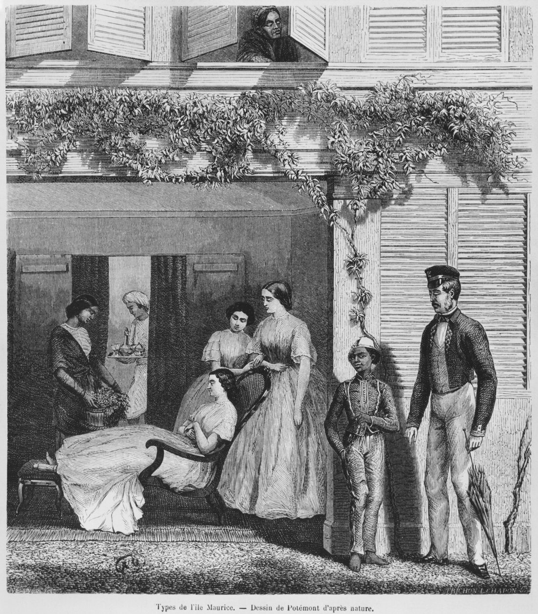 Europei e abitanti di Mauritius, c.1857 da Adolphe Martial Potemont