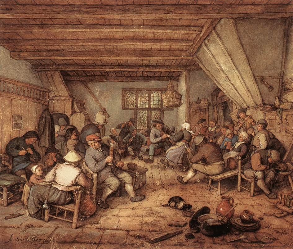 Contadini che ballano, bevono e suonano musica in una locanda da Adriaen Jansz. van Ostade