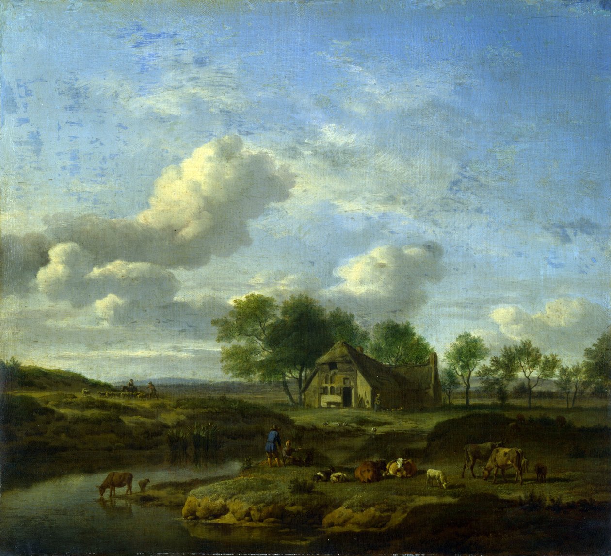 Un paesaggio con una fattoria vicino a un ruscello da Adriaen van de Velde