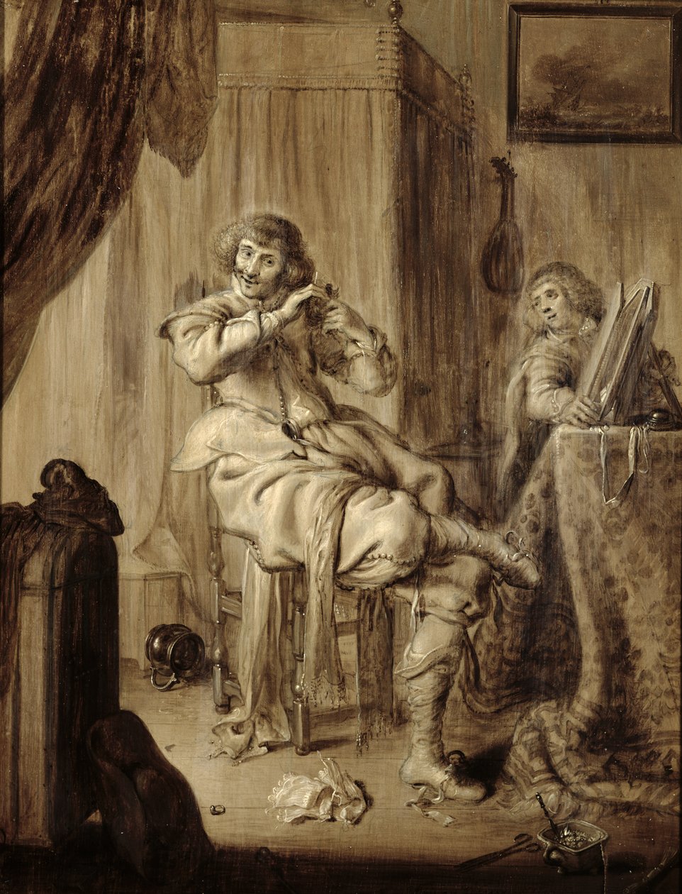 Un gentiluomo alla sua toilette, 1660 da Adriaen van de Venne