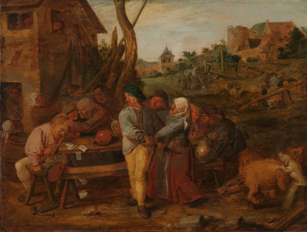 Rissa di carte fuori da una taverna di campagna da Adriaen Brouwer