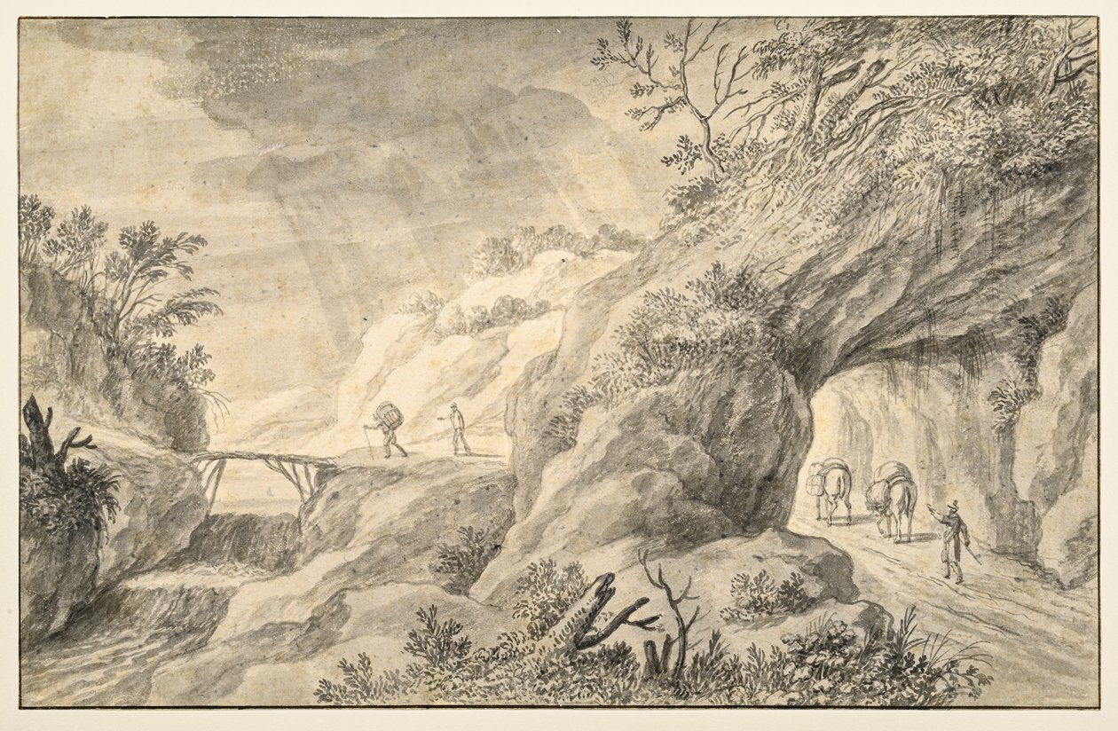 Paesaggio roccioso con strada da Adriaen I van Nieulandt