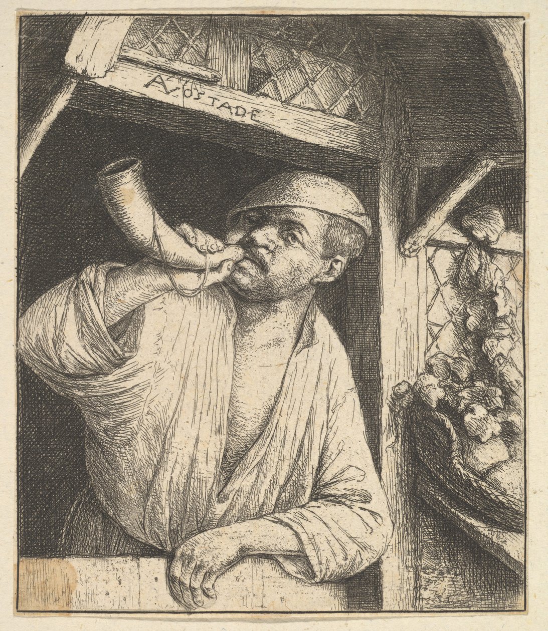 Fornaio che soffia nel corno, 1610-85 da Adriaen Jansz. van Ostade