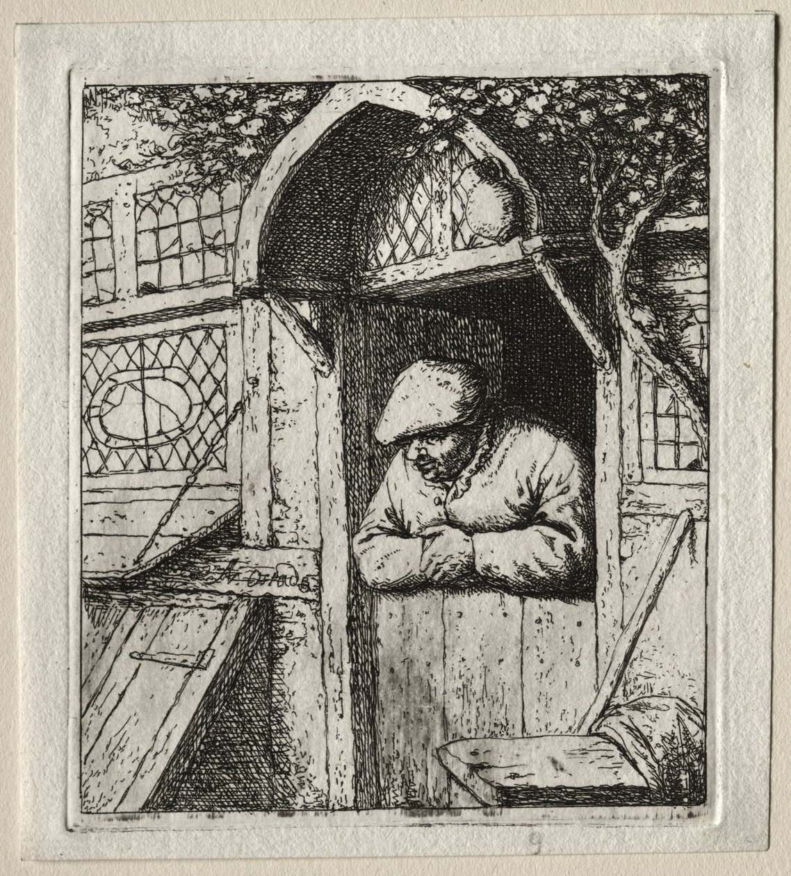 Contadino appoggiato alla sua porta da Adriaen van Ostade