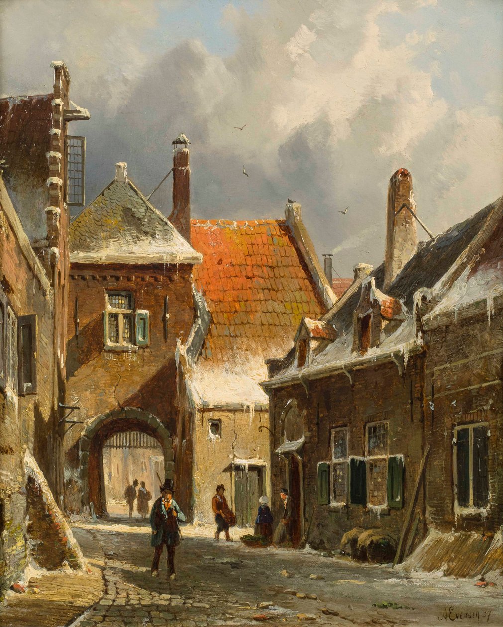 Scena di strada invernale, XIX secolo da Adrianus Eversen