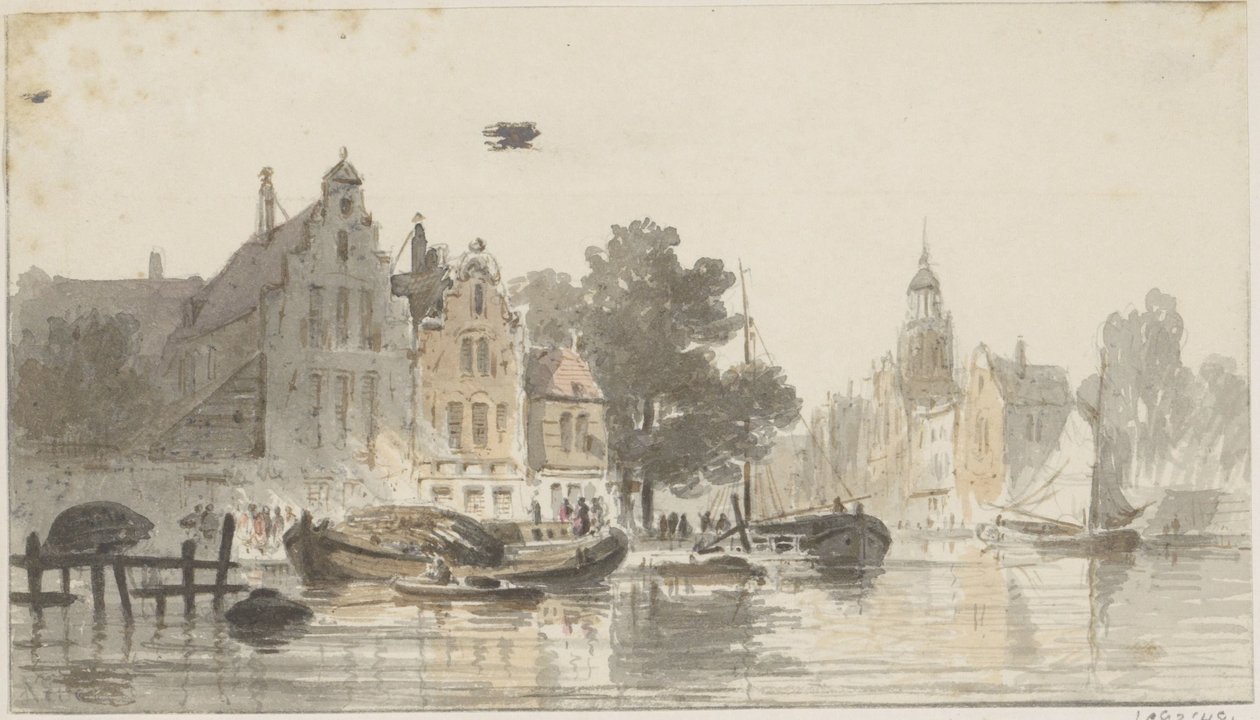 Veduta della città con canale da Adrianus Eversen