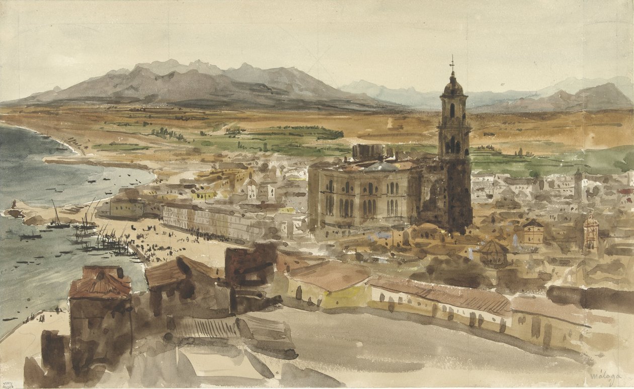 Vista di Malaga dal nord da Adrien Dauzats