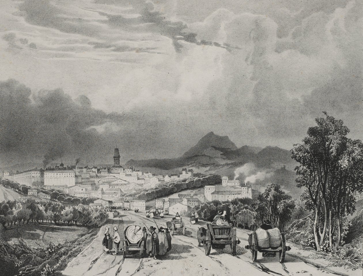 Vista generale di Riom, Alvernia da Adrien Dauzats