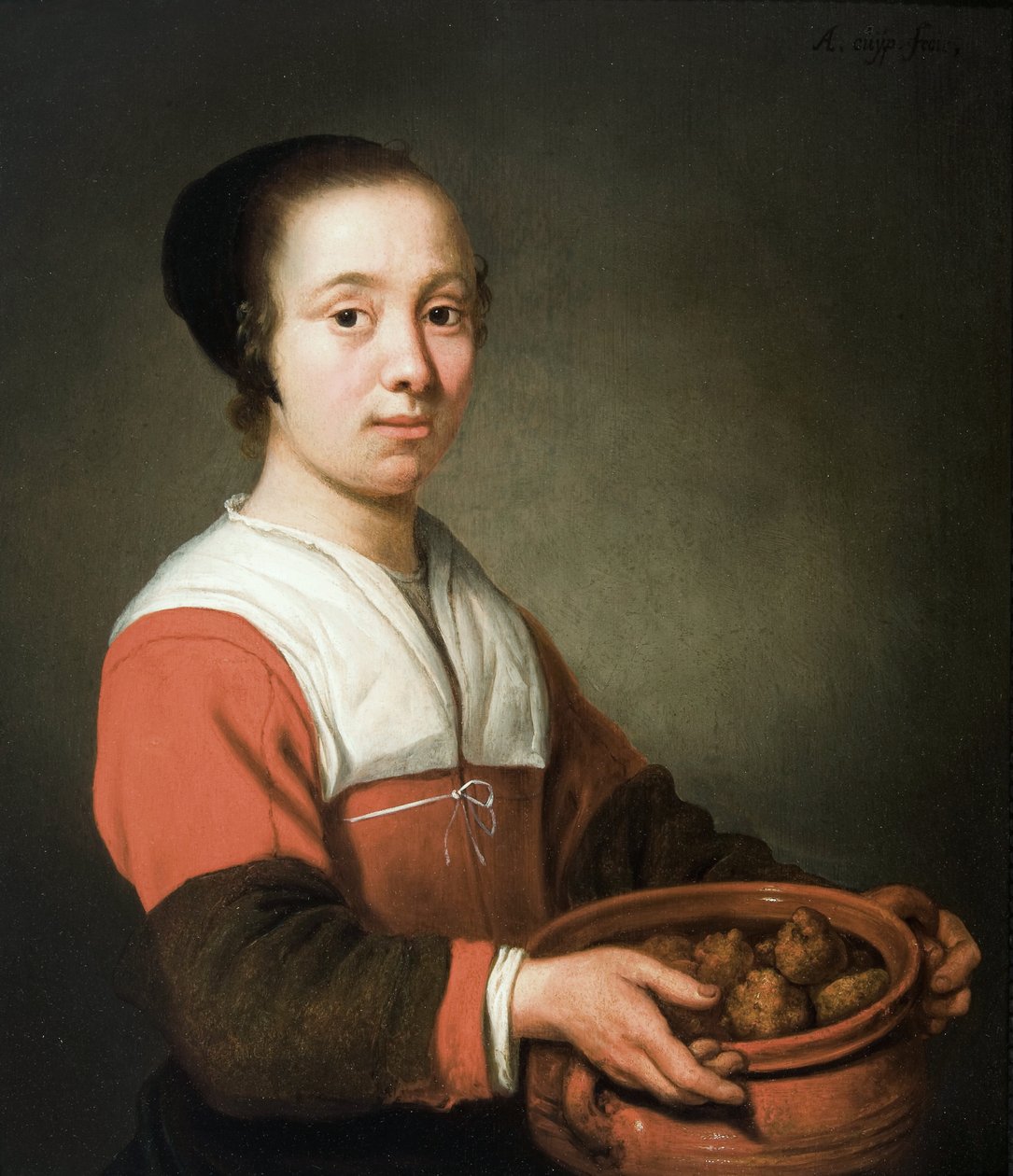 Giovane donna con una pentola piena di oliebollen da Aelbert Cuyp