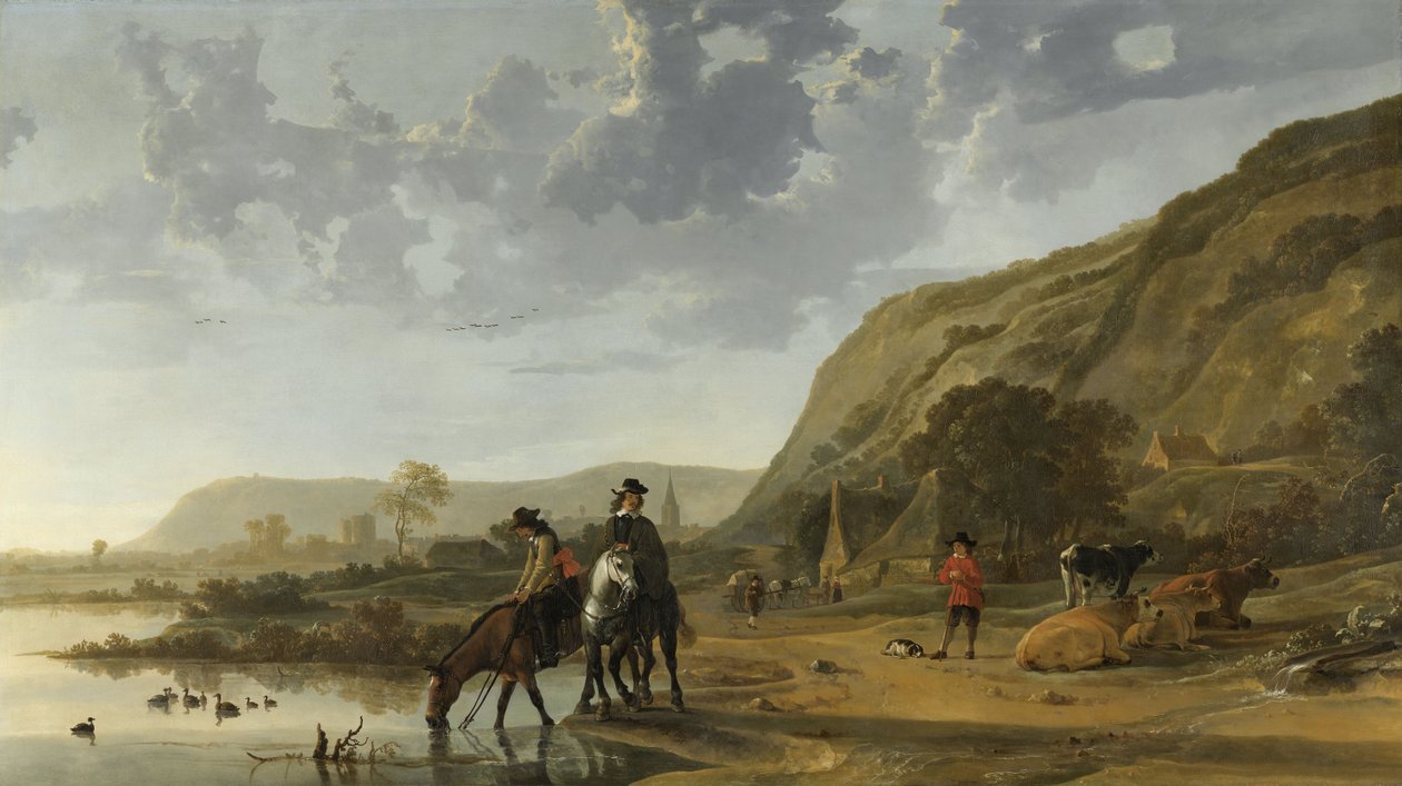 Paesaggio fluviale con cavalieri, 1653-7 da Aelbert Cuyp
