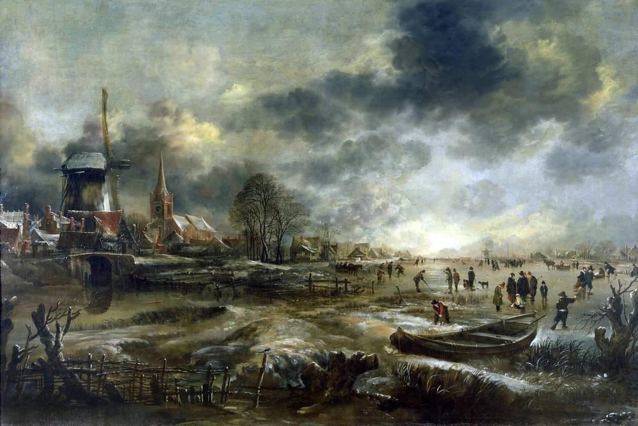 Scena di fiume ghiacciato da Aert van der Neer